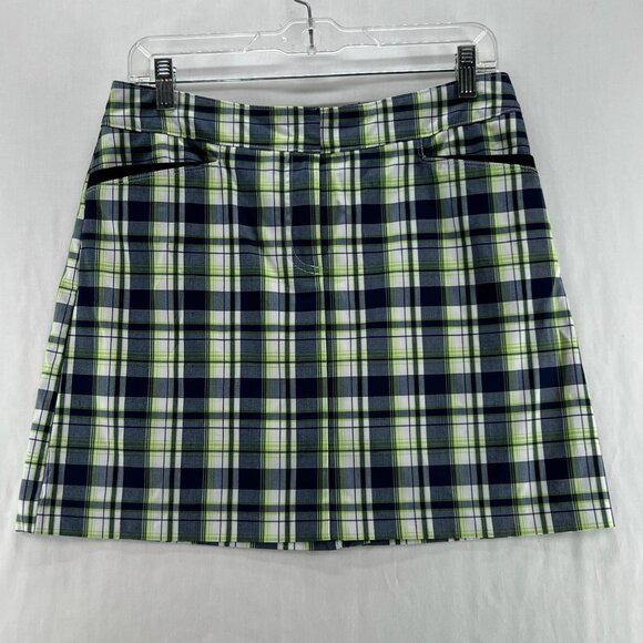 IZOD Plaid Golf Skort Womens 4 Activewear Vented Lined Pockets Green Navy White - Picture 1 of 11